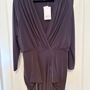 MISA Los Angeles Plunge Neck Cocktail Dress Gunmetal Gray Size XL
